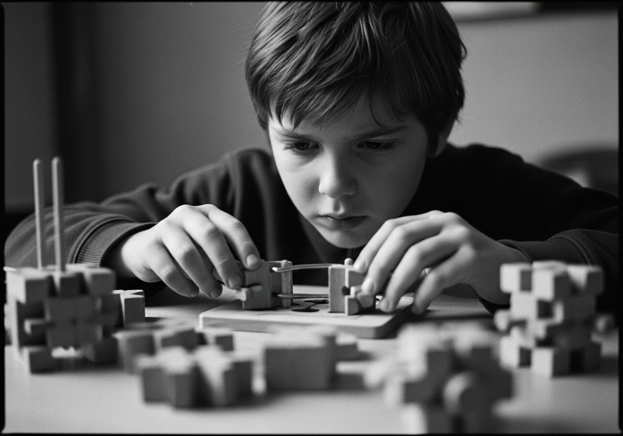 Child working on puzzle